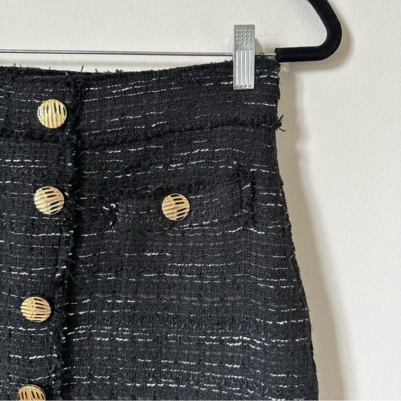 Zara Tweed Textured Buttoned Pencil Skirt In Black Size M - Picture 5 of 9